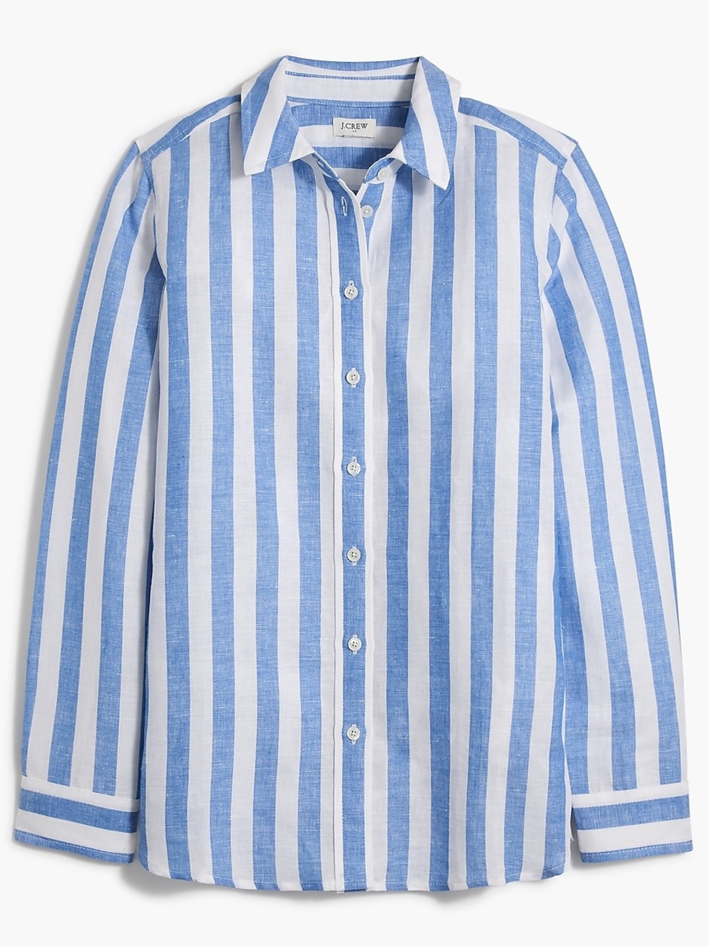 J. Crew Blue and White Vertical-Stripe Linen Button-Down